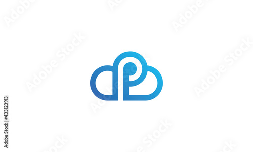 Monogram Initial Letter P With Cloud Logo Vector Icon Illustration