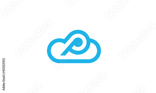 Monogram Initial Letter P With Cloud Logo Vector Icon Illustration