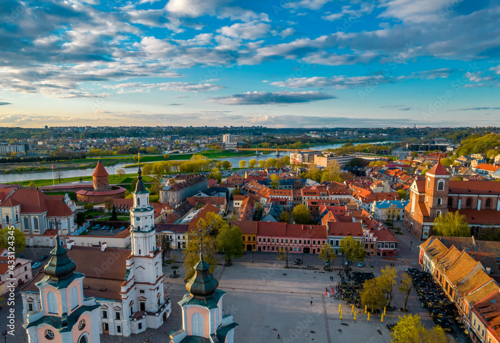 Aerial view of Kaunas city hall square