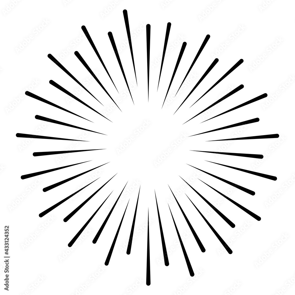 Star, round element, halftone rays isolated on white background. Black logo. Geometric shape. 
