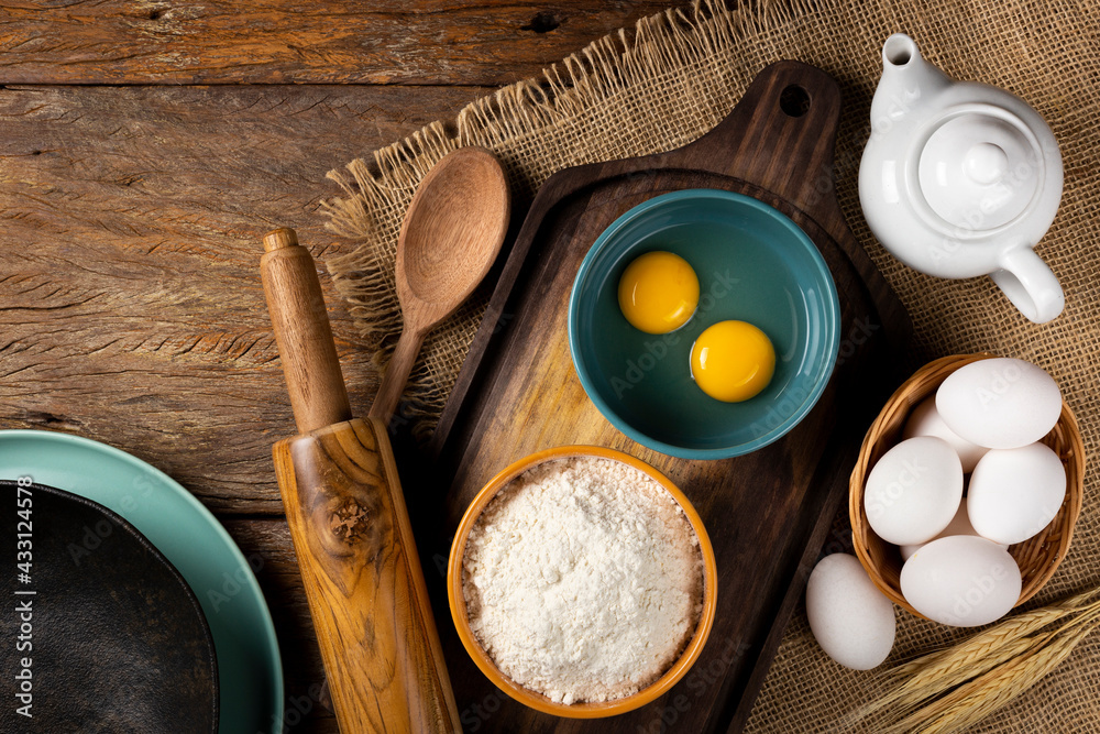 Ingredients for making a cake on the table. Ingredients for making a cake on the table.