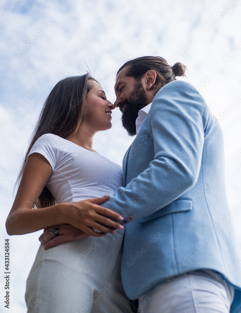 couple in love of man and woman outdoor, kiss couple in love of man and woman outdoor, kiss