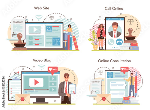 Notary service online service or platform set. Professional lawyer signing