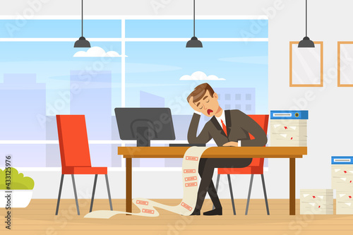 Frustrated Businessman Analysing Financial Report, Business Failure, Economic Risk, Bankruptcy Concept Vector Illustration