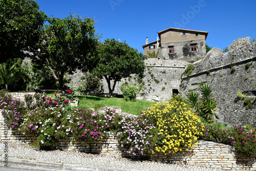 Sermoneta, Italy, 05/10/2021. The ancient medieval walls that surround the town. photo