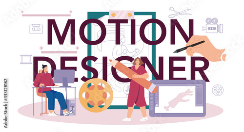 Motion designer typographic header. Artist create computer