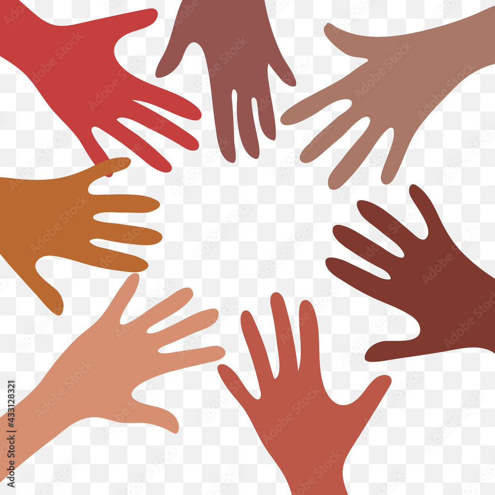 Multicolored hands reach out to each other Multicolored hands reach out to each other