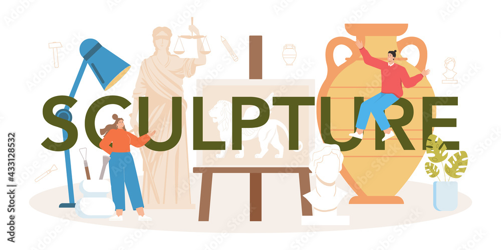Sculpture typographic header. Creating sculpture of the marble Sculpture typographic header. Creating sculpture of the marble
