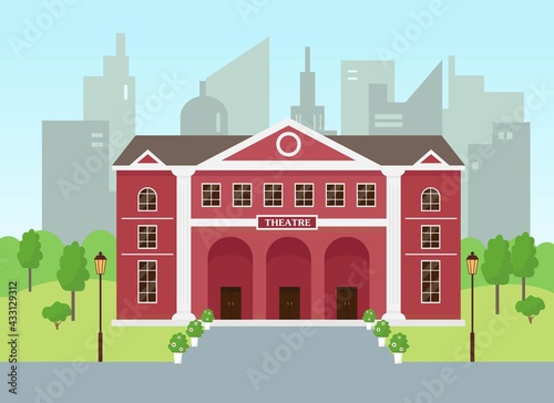 Theatre building in modern city. Opera theatre exterior.