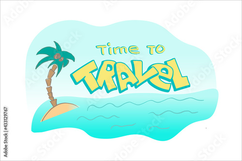 time to travel banner with sea and palm 