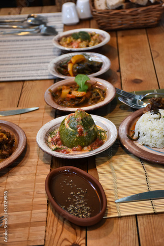 Dishes made from Mediterranean and Aegean cuisine on the table