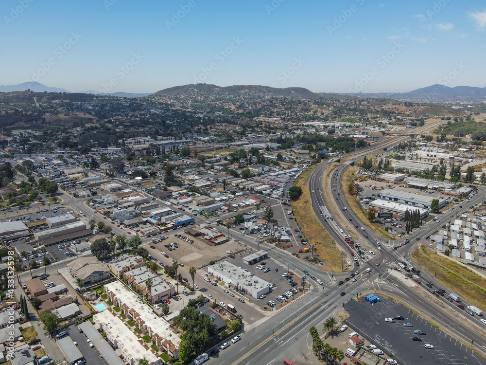 Aerial view of the suburb city of Lakeside, San Diego, Southern California, USA 