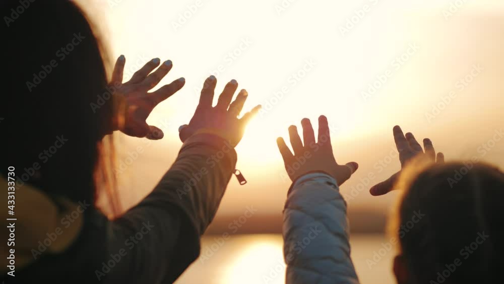 Silhouette of reaching, helping hand, hope and support each other over ...
