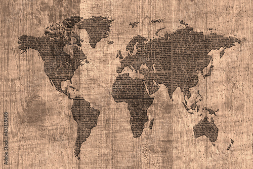 grunge wooden world map background backdrop