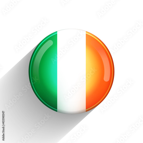 Free Download Glass light ball with flag of Ireland. Round sphere, template icon. Irish national symbol. Glossy realistic ball, 3D abstract vector illustration highlighted on a white background. Big bubble. - GFXLoad