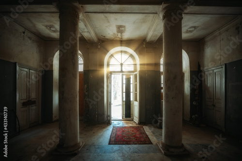 Old abandoned forgotten historical mansion, inside view