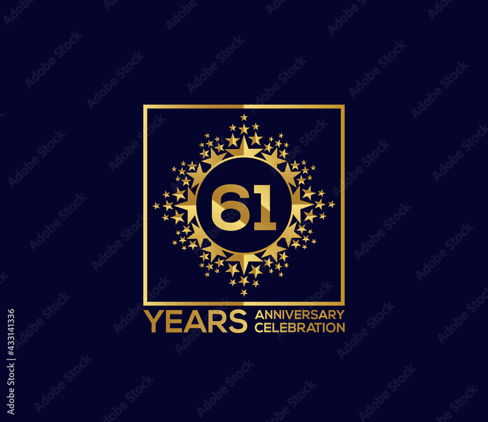 Naklejka premium Star Design Shape element, Luxury Gold Color Mixed Design, 61 Year Anniversary, Invitations, Party Events