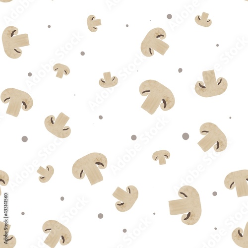  seamless pattern of champignons on a white background