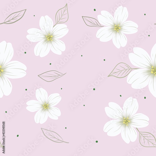 seamless pattern with white flowers. White apple flowers