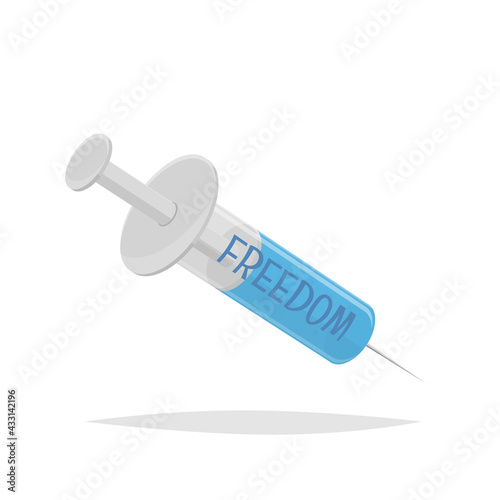 cartoon illustration of a vaccine syringe with the word freedom