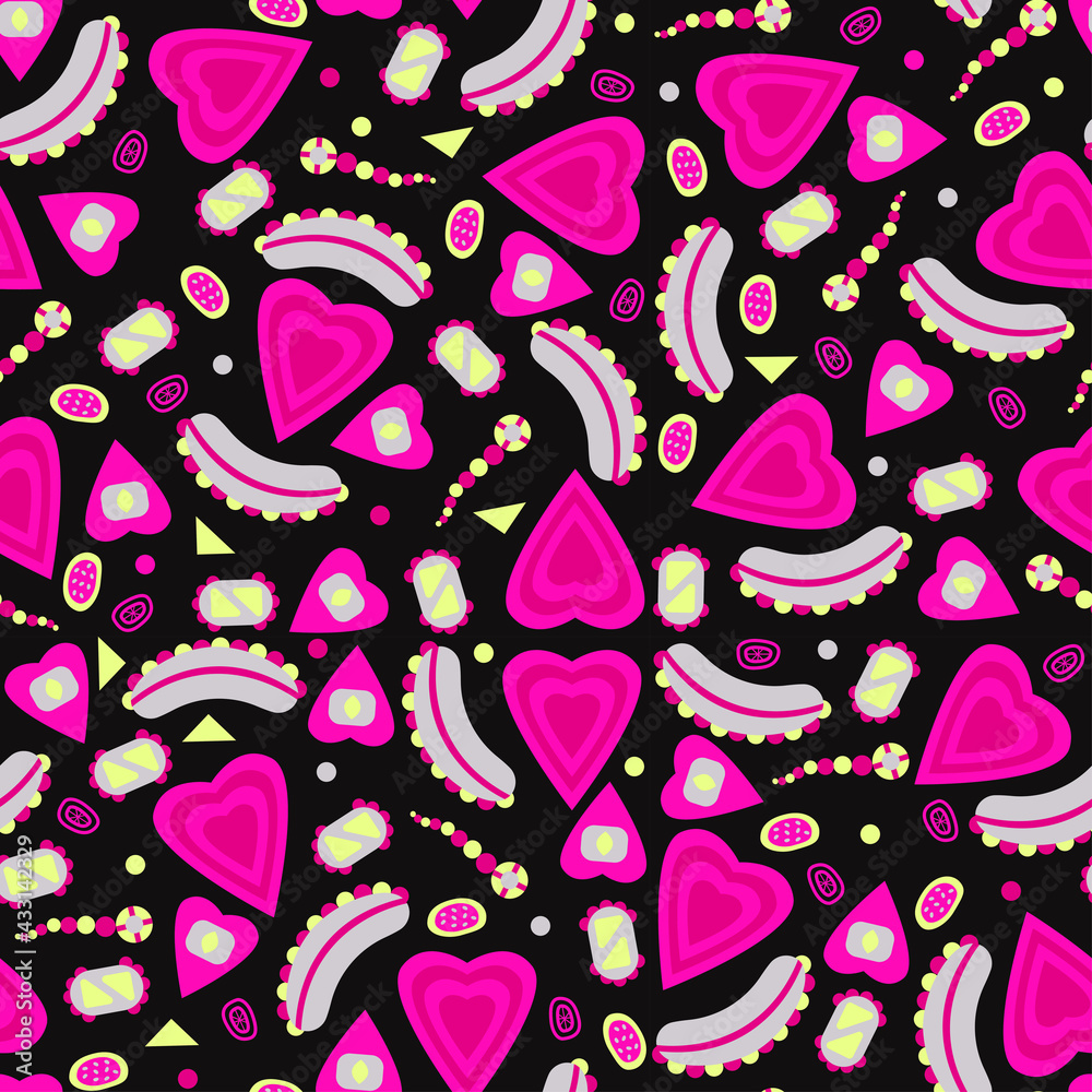 pattern with a pattern of hearts, circles, ovals