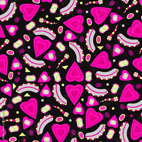 pattern with a pattern of hearts, circles, ovals