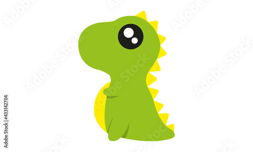 Cute kawaii little green baby dinosaur with big shining brilliant eyes