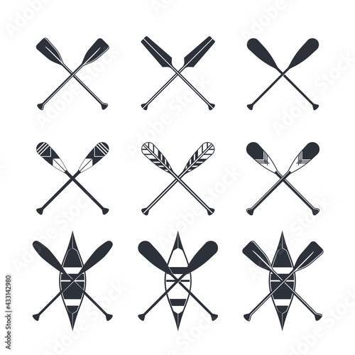 Crossed oar sign in flat style, vector