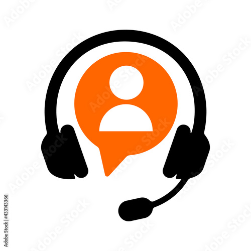 Hotline symbol with headphones and customer icon isolated on white background. Call center sign. Client support online service concept. Vector flat illustration.