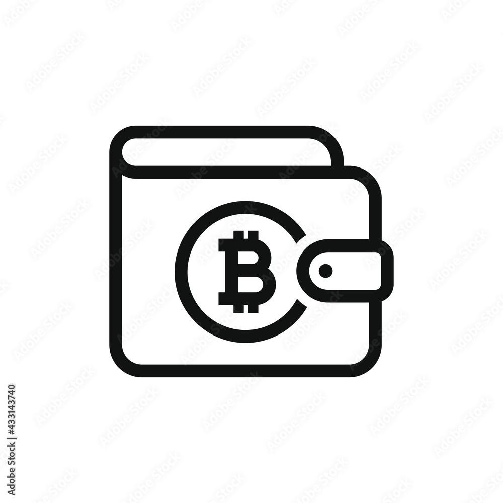 Wallet and money. Payment with bitcoin icon line style isolated on white background. Vector illustration
