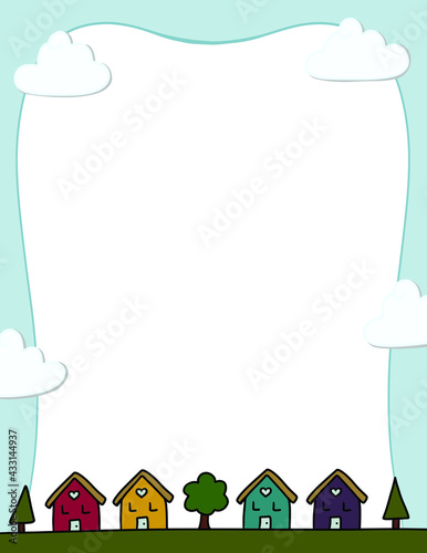 Cute Line of House in a Border Frame