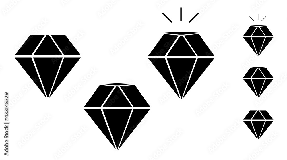 Set diamonds silhouette, flat logo. Set jpeg icons, isolated on white. Set diamonds silhouette, flat logo. Set jpeg icons, isolated on white.