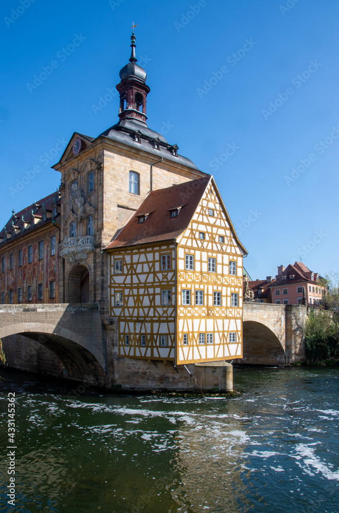 The Old Town Hall with the Upper Bridge built over the Regnitz River