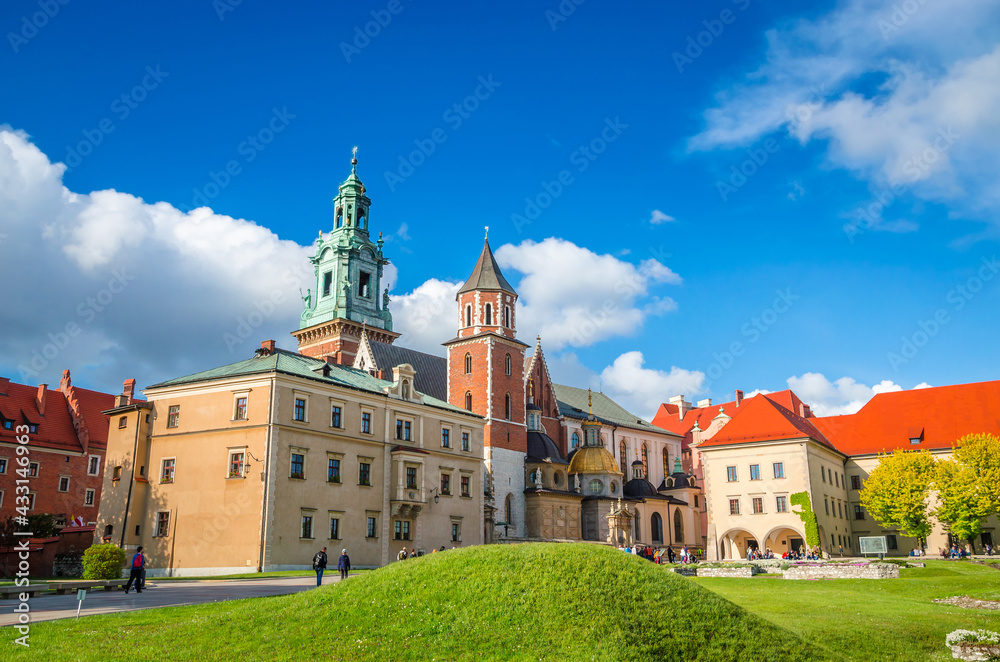 Cathedral of St Stanislaw and St Vaclav and beautiful Wawel castle in Krakow Poland.