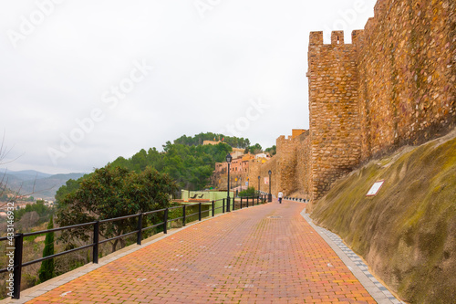 Segorbe, province of Castellon, Valencian Community, Spain. Peaceful promenade, stone walk around the Castle Alcázar of Segorbe. photo