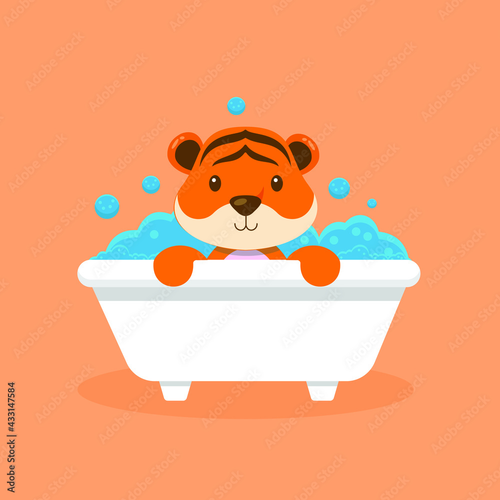 Cute Tiger Take Bath Cartoon Character Cute Tiger Take Bath Cartoon Character