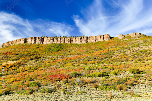 Rocky ridge along the edge of Fitzpatrick Mesa above Blue Mesa Reservoir in Gunnison County, Colorado in Autumn photo