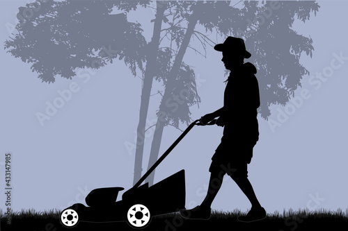 Man Mowing Lawn . Conceptual illustration.	