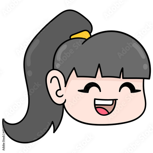 the ponytail haired woman cheerfully laughed. doodle icon drawing