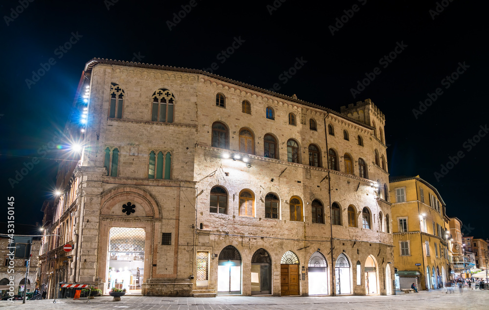 Architecture of Perugia at night in Italy