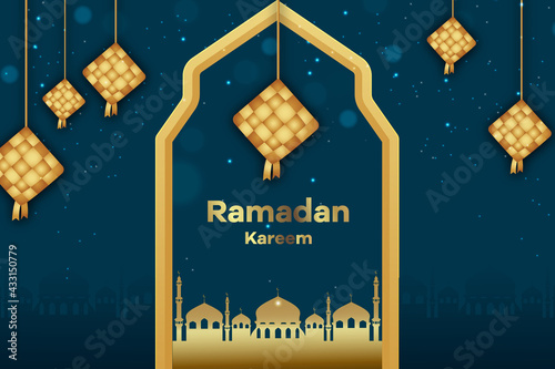 ramadan kareem islamic golden ketupat banner design