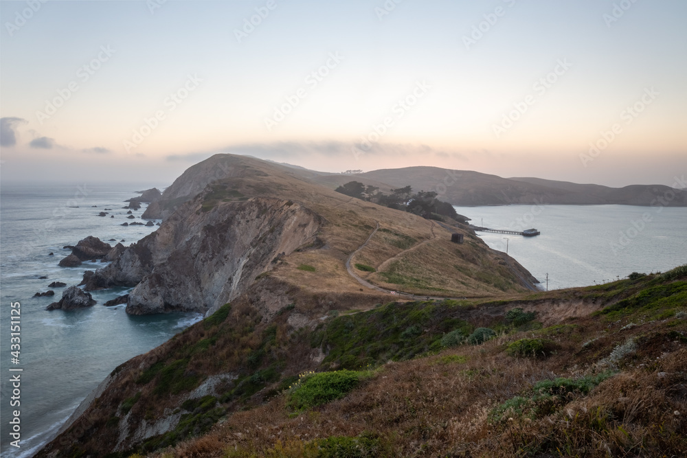 Chimney Rock Trail at sunset on the coast of Point Reyes National Park, California