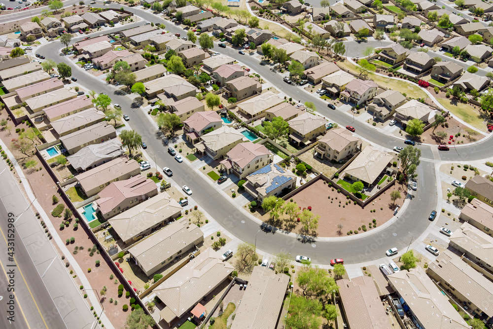 Small sleeping area landscape Avondale town city of a roof of the houses of Arizona an above aerial view