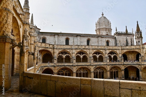 Jeronimos Monastery with arches in Belem, Portugal