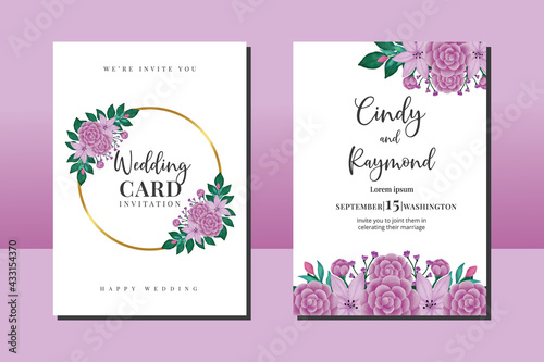 Wedding invitation frame set  floral watercolor hand drawn Camellia with Lily Flower design Invitation Card Template