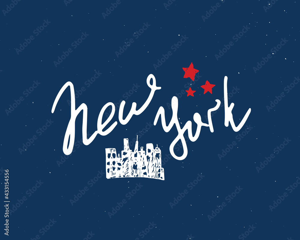 Fototapeta premium New York lettering handwritten sign, Hand drawn grunge calligraphic text. Vector illustration