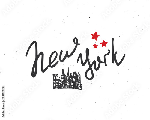 New York lettering handwritten sign, Hand drawn grunge calligraphic text. Vector illustration