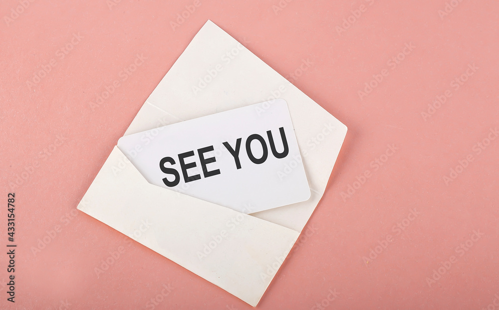 Word Writing Text SEE YOU on card on the pink background Word Writing Text SEE YOU on card on the pink background
