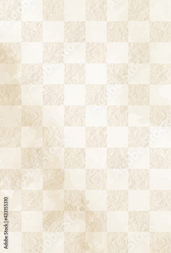 和紙、古紙風加工の和風背景素材  市松模様（縦、はがきサイズ 比率）