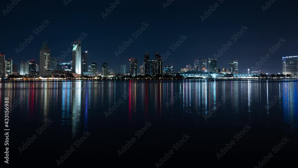 San Diego Bay Skyline Reflections Bayview Park Coronado Night Time Lapse California USA San Diego Bay Skyline Reflections Bayview Park Coronado Night Time Lapse California USA